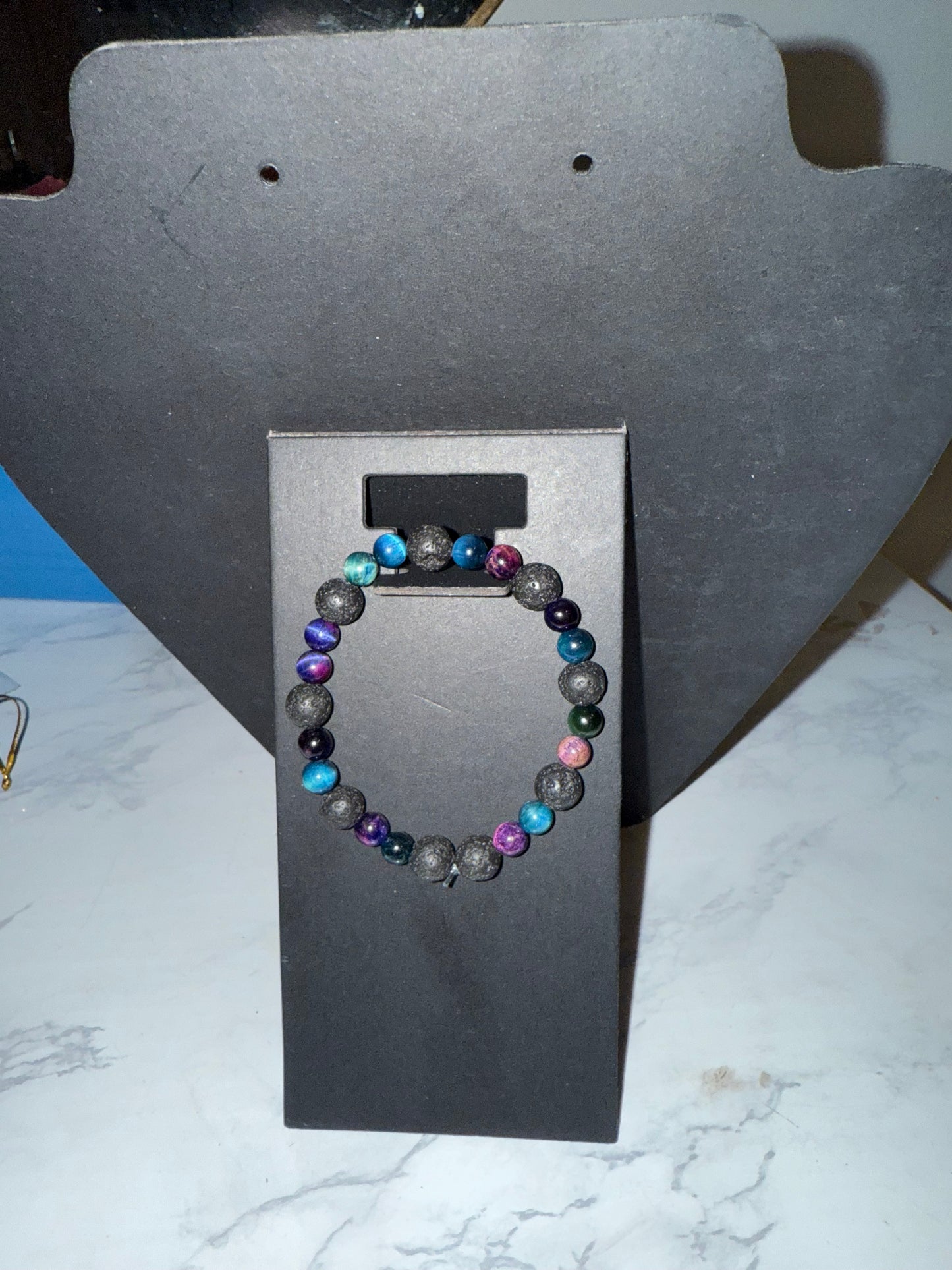 Galaxy tigers eye and lava rock beaded bracelet