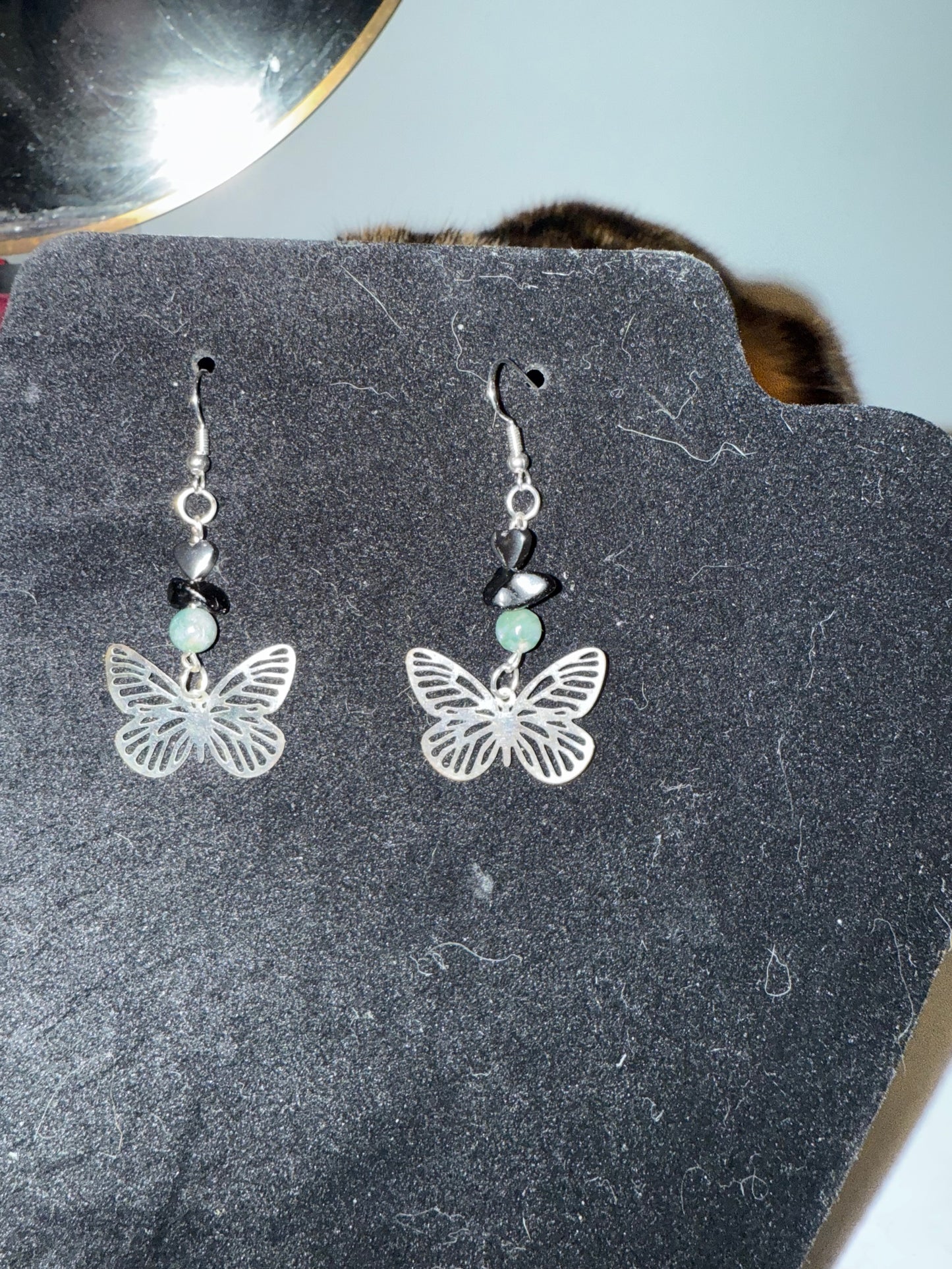 Butterfly Series moss agate, hematite, and obsidian