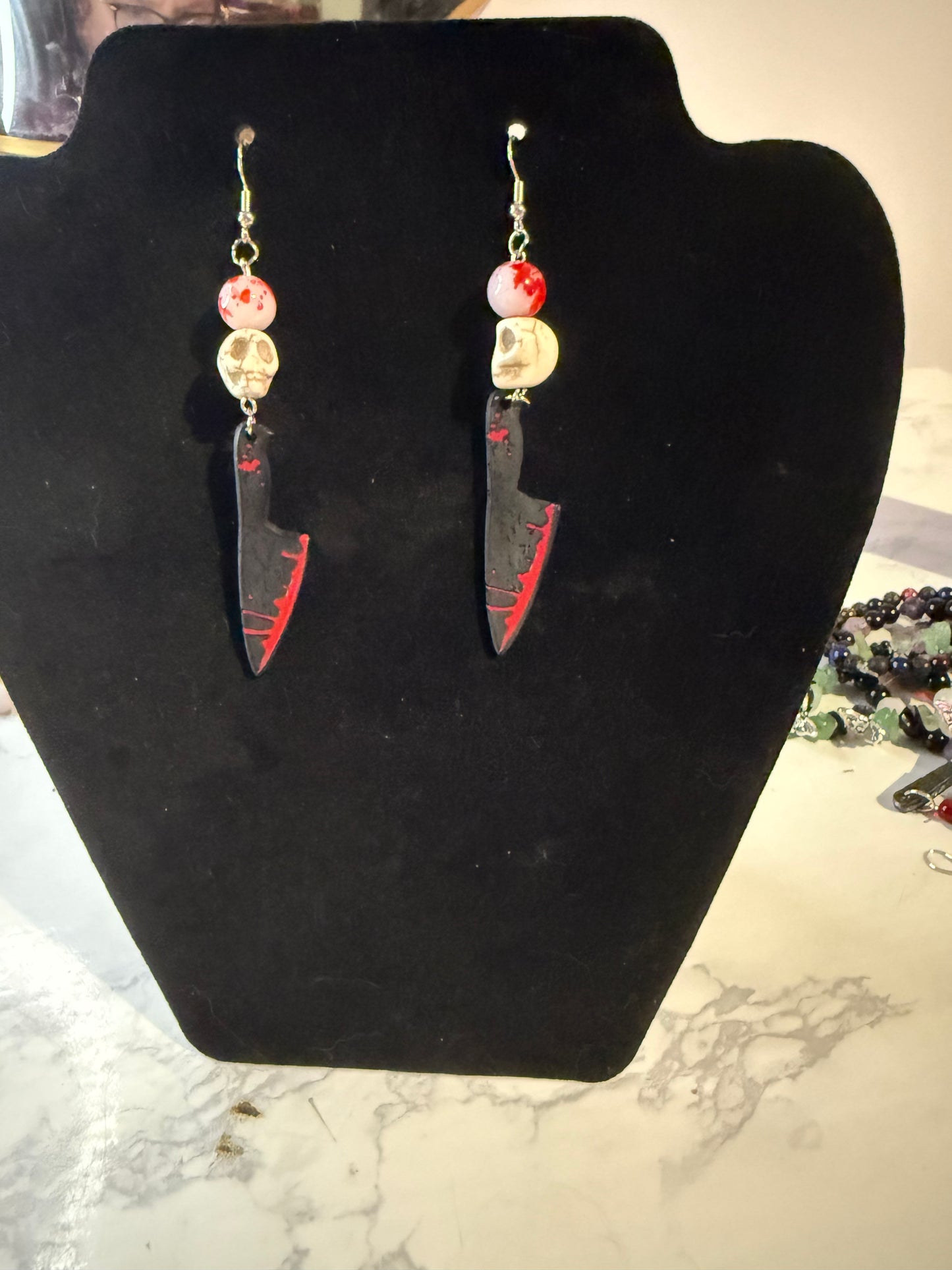 DISCOUNT BIN Skull knife earrings