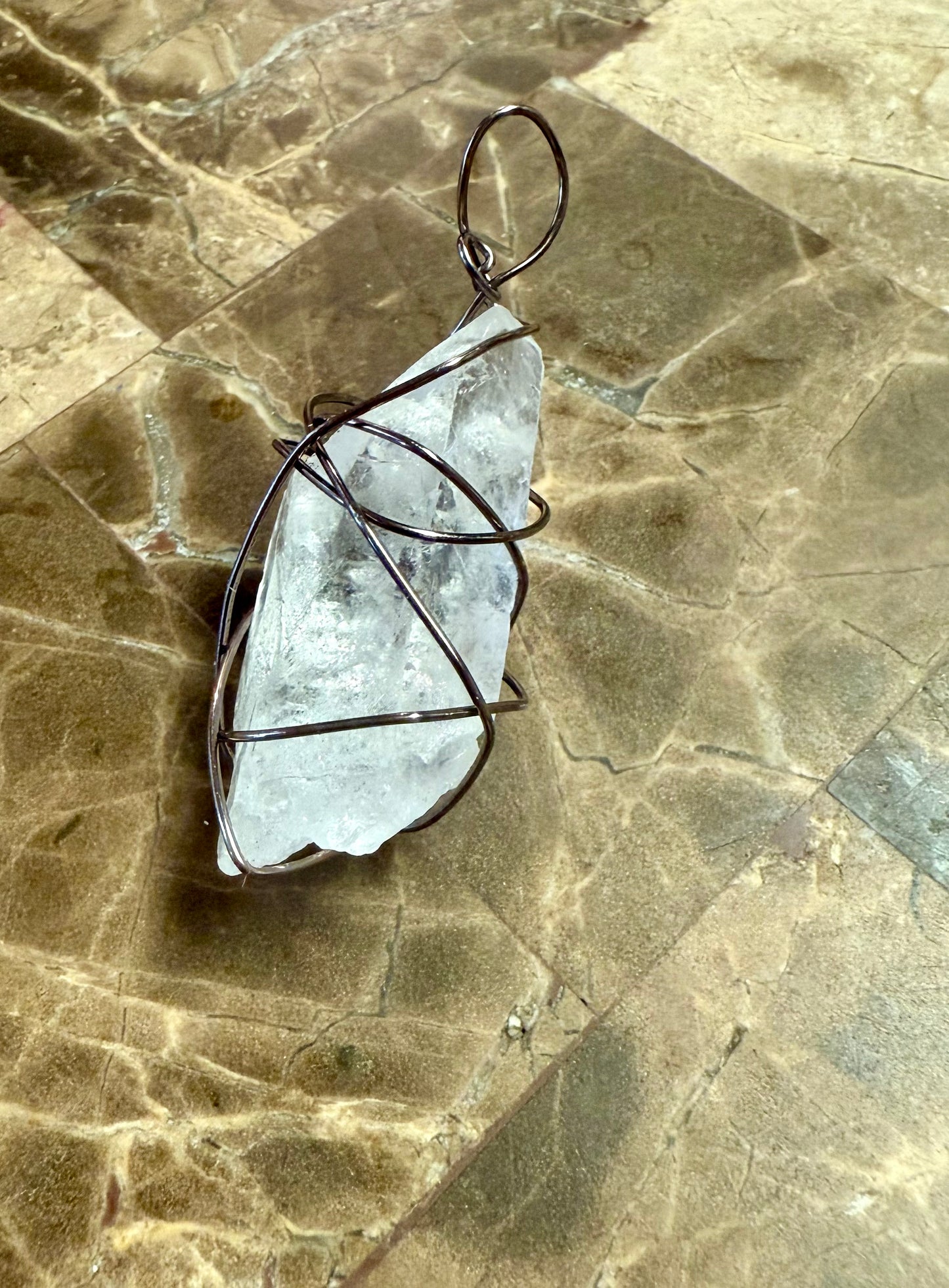 Wire wrapped crystal pendant
