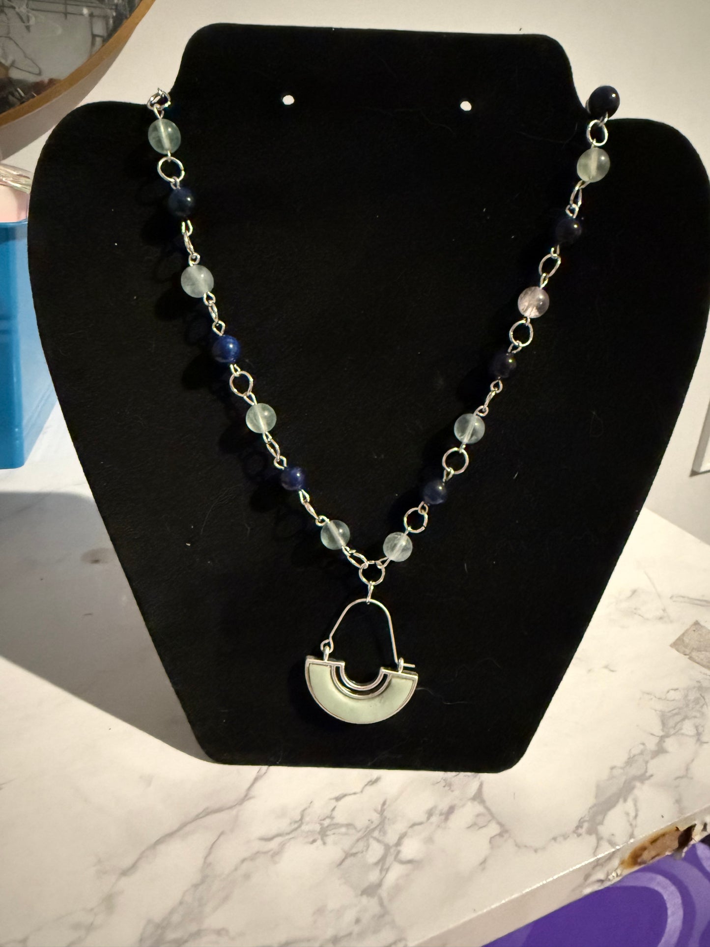 Flourite and blue tigers eye necklace