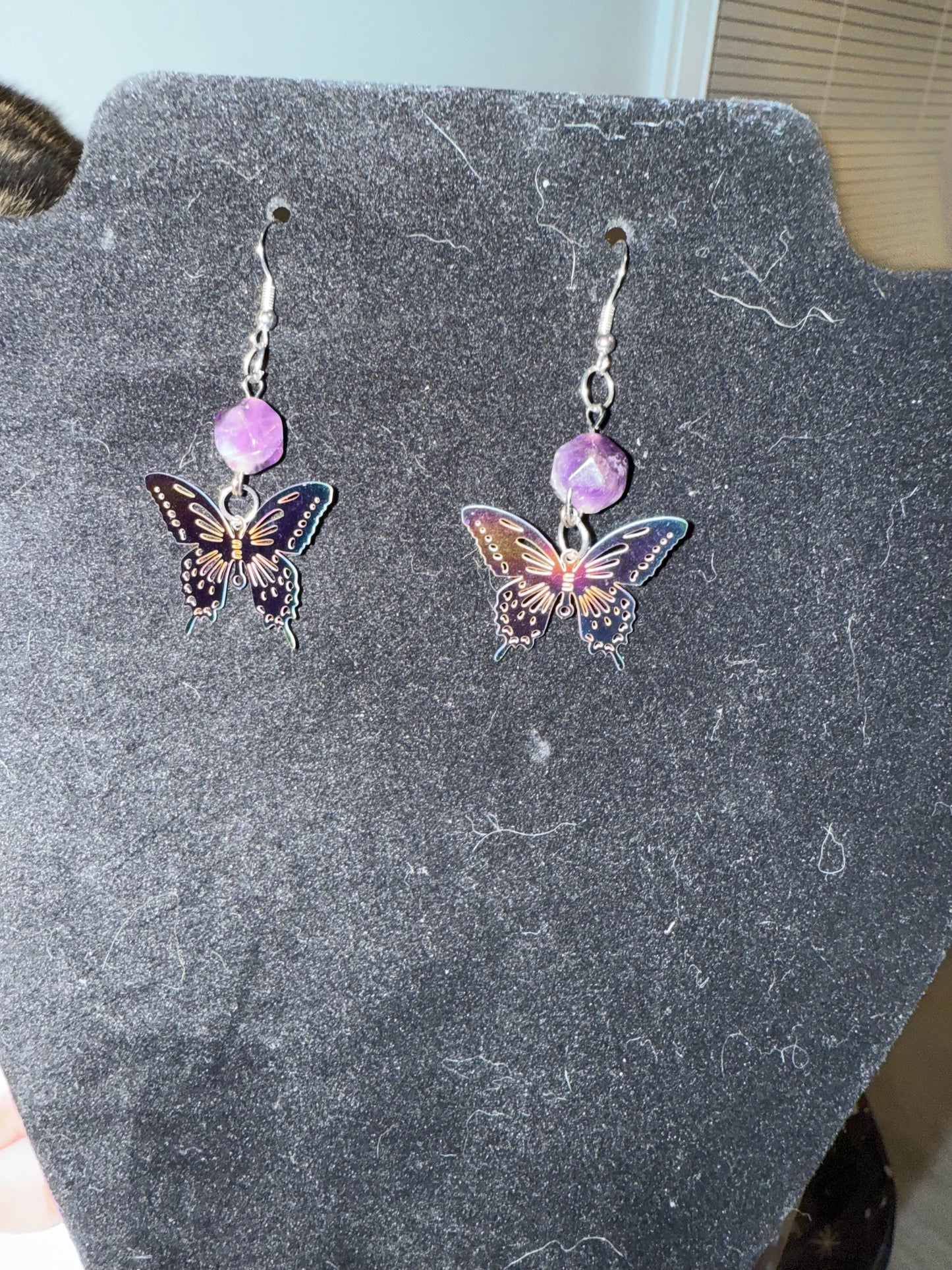 Butterfly series aura amethyst earrings