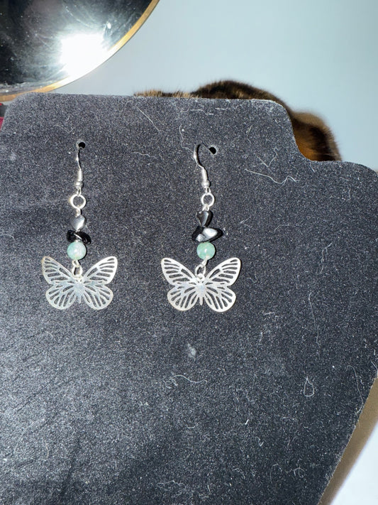 Butterfly Series moss agate, hematite, and obsidian