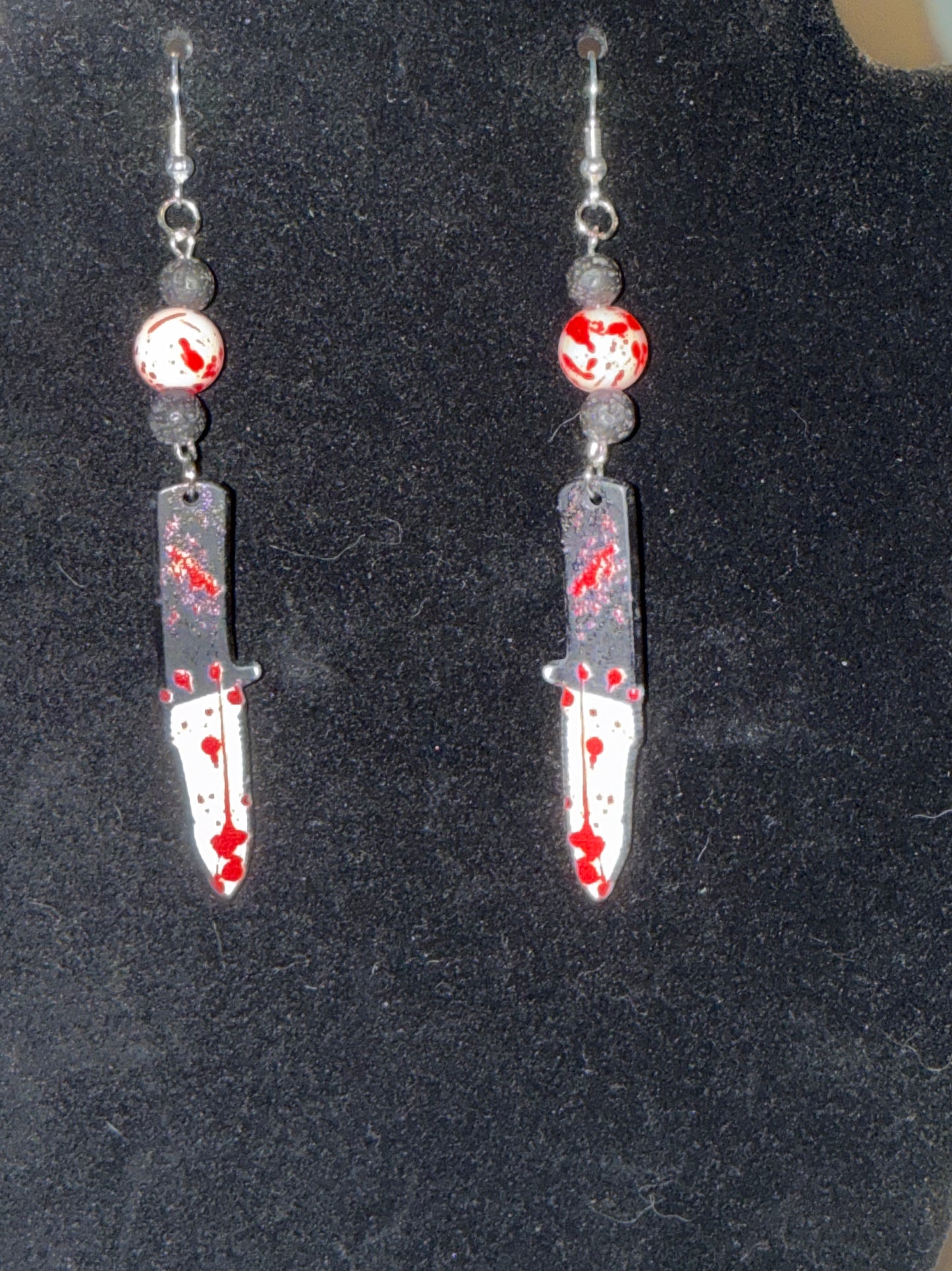 DISCOUNT BIN Knife earrings with lava rock