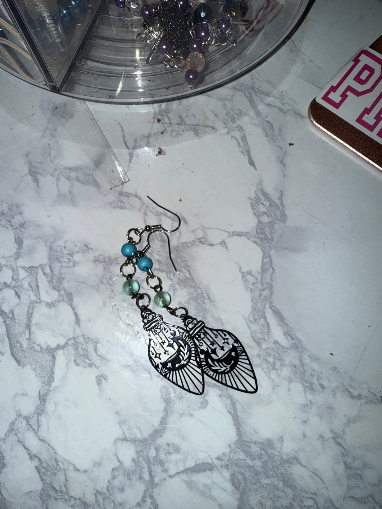 Flourite moon bottle earrings