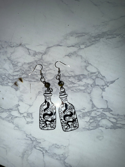 Dragons blood snake bottle earrings
