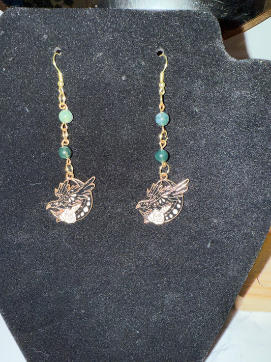 Moss Agate Raven earrings